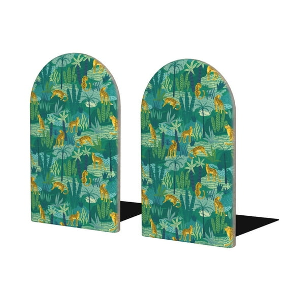 Sikiie Jungle Leopard Bookends 1 Pair, Wood Bookends for Shelves, Book Ends for Shelves, Book Shelf Holder for Home Office