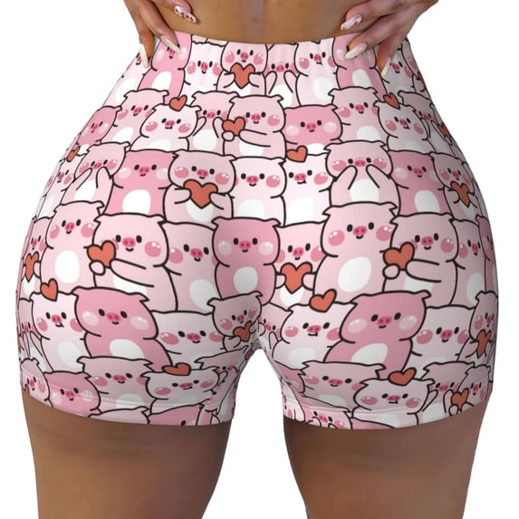 Sikiie Kawaii Pig Print Workout Shorts Women Scrunch Butt Gym Shorts Seamless High Waist Tummy Control Yoga Biker Athletic Shorts
