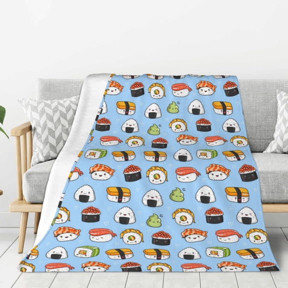 Sikiie Kawaii Sushi (2) Cozy Flannel Fleece Throw Blanket: Lightweight & Thick for All Seasons - Perfect for Women, Men, & Kids"60"x50"