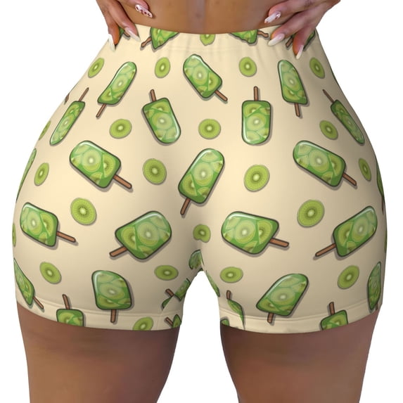Sikiie Kiwi Ice Cream Print Workout Shorts Women Scrunch Butt Gym Shorts Seamless High Waist Tummy Control Yoga Biker Athletic Shorts