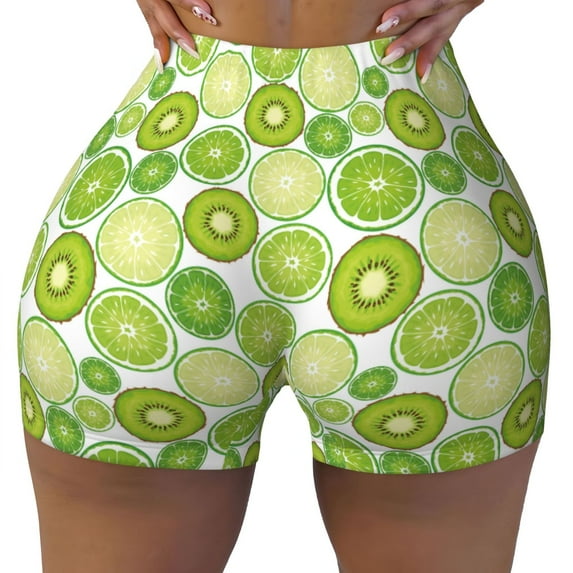 Sikiie Kiwi Lemon Print Workout Shorts Women Scrunch Butt Gym Shorts Seamless High Waist Tummy Control Yoga Biker Athletic Shorts