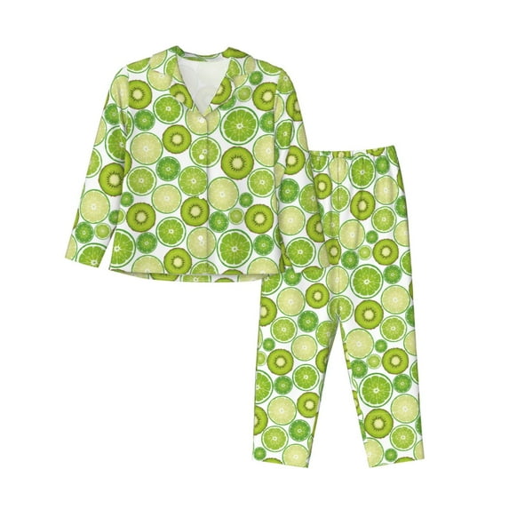 Sikiie Kiwi Lemon Women's Long-Sleeve Shirt and Full-Length Bottom Pajama Set (s-xxl)-XX-Large