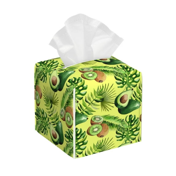 Sikiie Kiwi and Avocado Leather Tissue Box Cover Square, tissue box holder, Tissue Box with Bottom Belt-5.2”x5.2”x5.2”