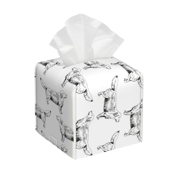 Sikiie Labrador Retriever Dog Leather Tissue Box Cover Square, tissue box holder, Tissue Box with Bottom Belt-5.2”x5.2”x5.2”