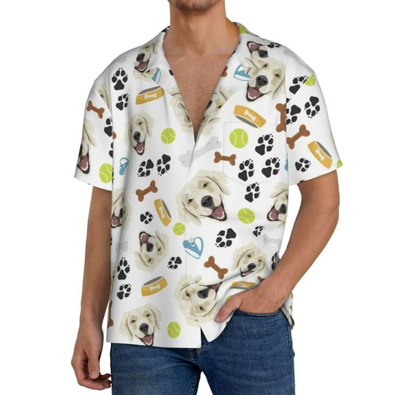 Sikiie Labrador Retriever Dog Men's Wrinkle Free Untucked Cuban Shirt Business Casual Button Down Shirts Short Sleeve Shirt3X-Large