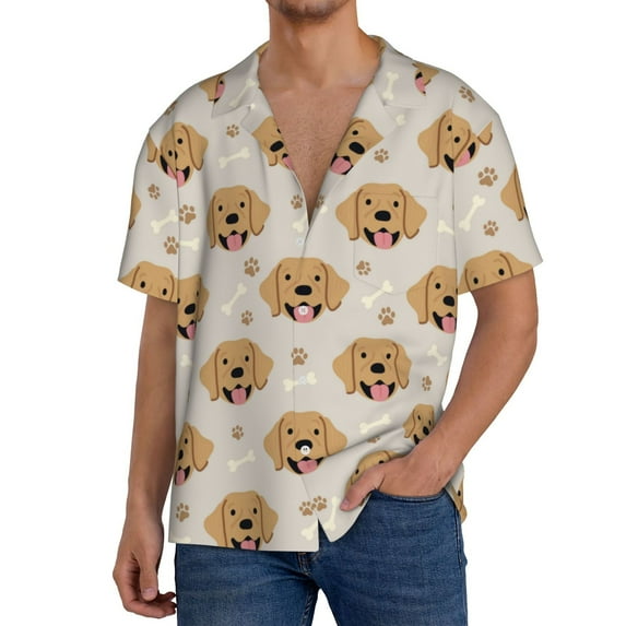 Sikiie Labrador Retriever Dog Men's Wrinkle Free Untucked Cuban Shirt Business Casual Button Down Shirts Short Sleeve ShirtMedium