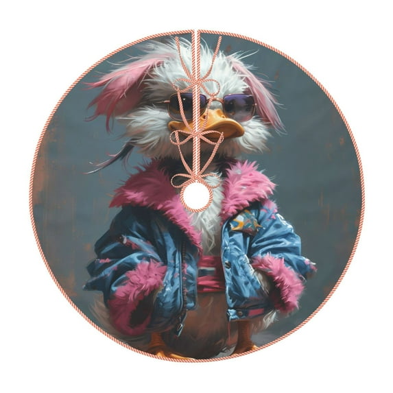 Sikiie Lady Duck Nativity Christmas Tree Skirt, Jesus Christian Winter Holiday Tree Mat Decoration(30-48IN)30"