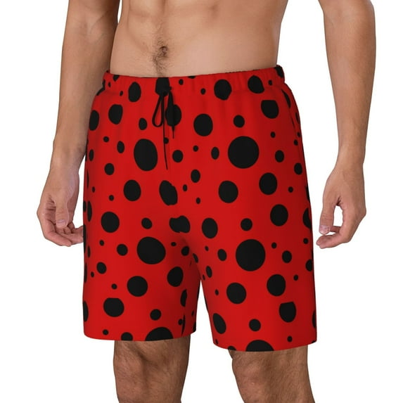 Sikiie Ladybug Pattern Print Men's Double Layer Swimming Trunks, Adjustable Waistband and Pockets Sports Swimming Trunks, Beach Swimwear-X-Large
