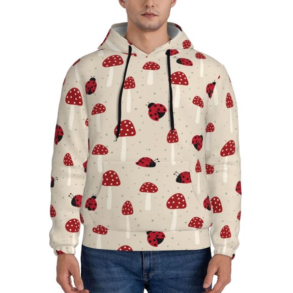 Sikiie Ladybug With Mushroom Men's Hoodie, Essentials Hoodie, Sweatshirt, Pullover Hooded Sweatshirt for Men-4X-Large