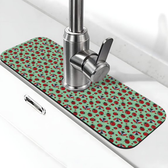 Sikiie Ladybugs 3 Splash Guard for Sink Faucet-1 PC Super Absorbent Fast Drying Mat Sink Gadgets-Splash Guard for Kitchen, Sink Mat