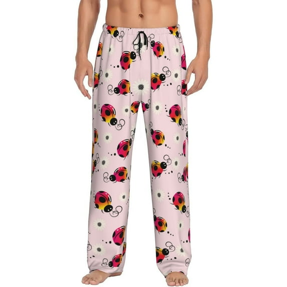 Sikiie Ladybugs And Flower Pajama Pants Men, PJ Bottoms, Sleep & Lounge Pants-XX-Large