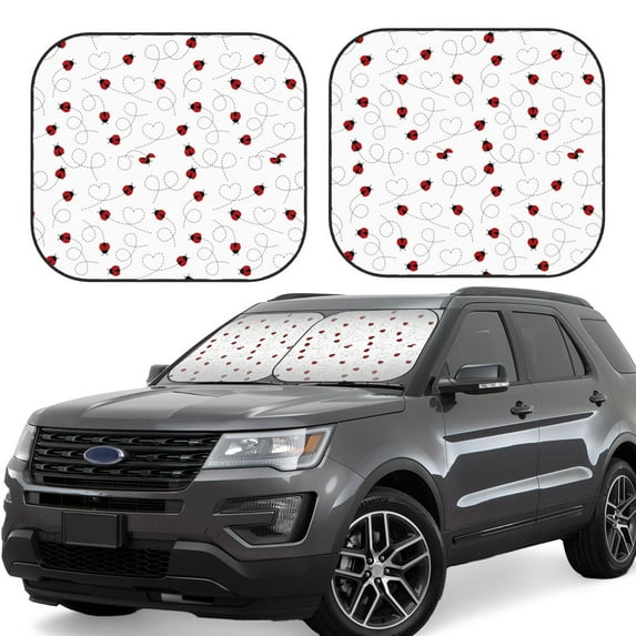 Sikiie Ladybugs Flying On Dotted Route Print Foldable Car Windshield Sun Visor, Car Window Sunshade Suitable for Sedan, SUV and Truck Car Accessories-Medium
