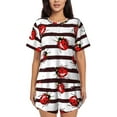 thumbnail image 1 of Sikiie Ladybugs on Black and White Striped1 Womens Pajama Sets Short Sleeve Top With Pants Sleepwear 2 Piece Lounge SetLarge, 1 of 6