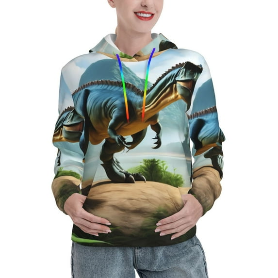 Sikiie Lake Forest Dinosaur A Women's Casual Hoodies Long Sleeve Lightweight Pullover Tops Loose Sweatshirt-Large