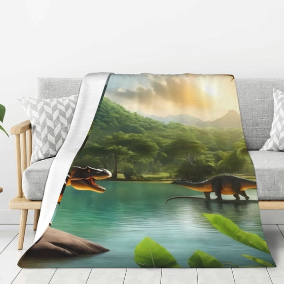 Sikiie Lake Forest Dinosaur Cozy Flannel Fleece Throw Blanket: Lightweight & Thick for All Seasons - Perfect for Women, Men, & Kids"60"x50"