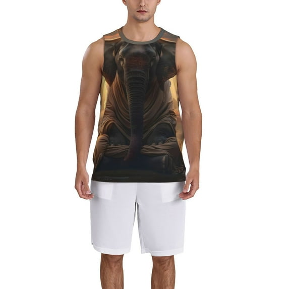Sikiie Lake Meditating Elephant Basketball Jersey Reversible Men's Mesh Athletic Sports Shirts Training Practice S-4XLLarge