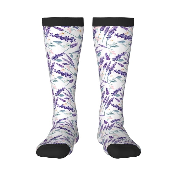 Sikiie Lavender Flowers Knee Socks, High Socks Long Stretchy Sock Women Knee High Stocking, Long Socks for Women