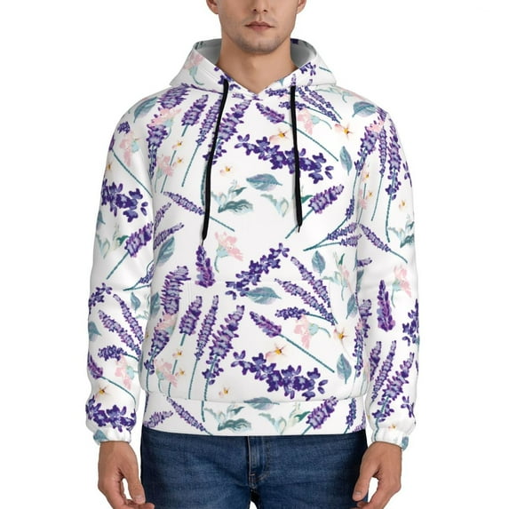 Sikiie Lavender Flowers Men's Hoodie, Essentials Hoodie, Sweatshirt, Pullover Hooded Sweatshirt for Men-Medium