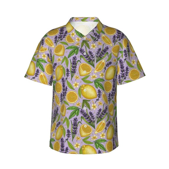 Sikiie Lavender Flowers Print Men's Hawaiian Shirt, Summer Beach Button Pocket Short Sleeve T-Shirt,3X-Large