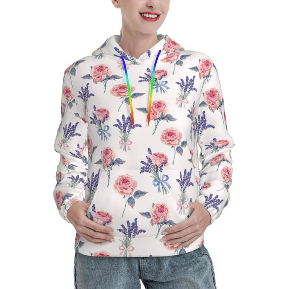 Sikiie Lavender Flowers Women's Casual Hoodies Long Sleeve Lightweight Pullover Tops Loose Sweatshirt-X-Large