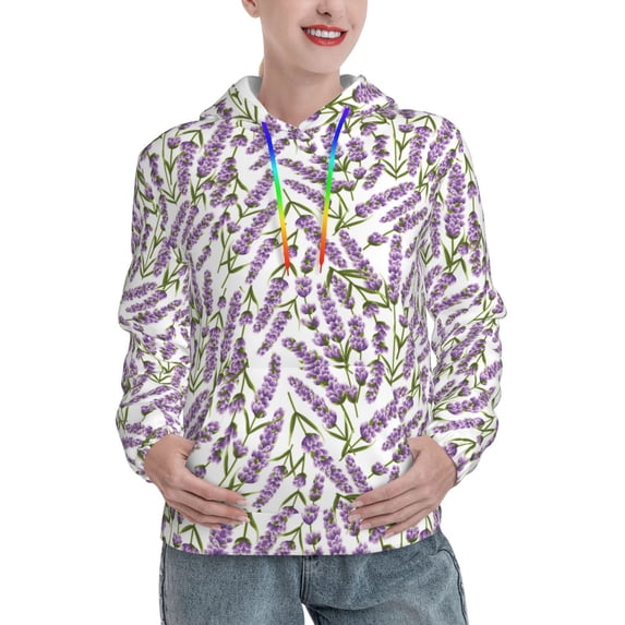 Sikiie Lavender Flowers Women's Casual Hoodies Long Sleeve Lightweight Pullover Tops Loose Sweatshirt-XX-Large