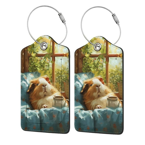 Sikiie Lazy Home Style Guinea Pig Luggage Tag for Suitcase Leather Baggage Tag with Stainless Steel Loop Privacy Cover for Women Men Girls-1