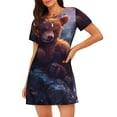 thumbnail image 1 of Sikiie Lazy Stone Bear Print Women's Short-sleeved Nightdress, Round Neck Pullover Nightdress Pajamas Summer Home Wear, 1 of 6
