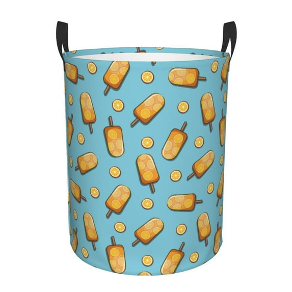 Sikiie Lemon Ice Cream Print Round Dirty Clothes Basket, Waterproof Standing Foldable Storage Basket, for Laundry Room, Bedroom, Bathroom Storage-Medium