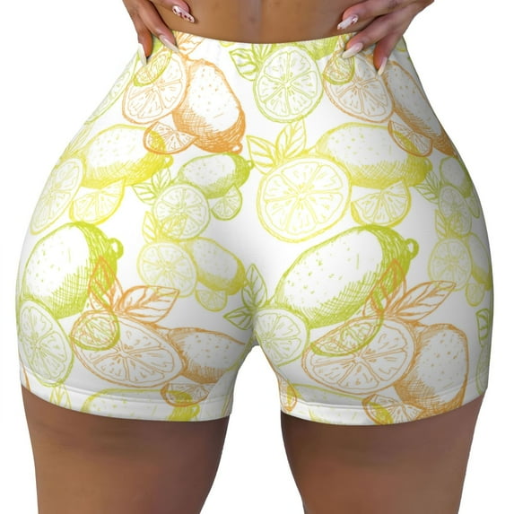 Sikiie Lemon Potatoes Print Workout Shorts Women Scrunch Butt Gym Shorts Seamless High Waist Tummy Control Yoga Biker Athletic Shorts