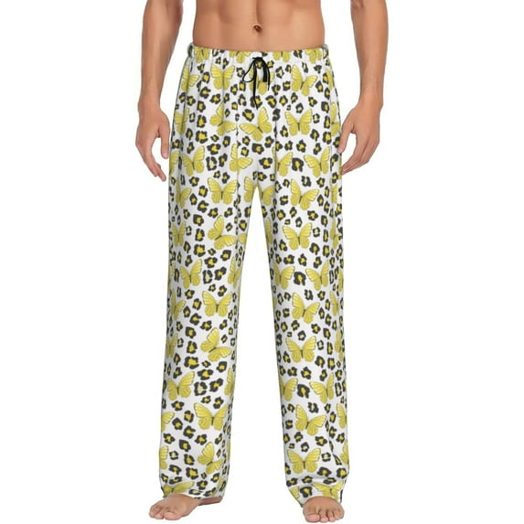 Sikiie Leopard And Butterfly Mens Pajama Pants Sleep & Lounge Pants, PJ Bottoms With elastic waistb and Pockets Small