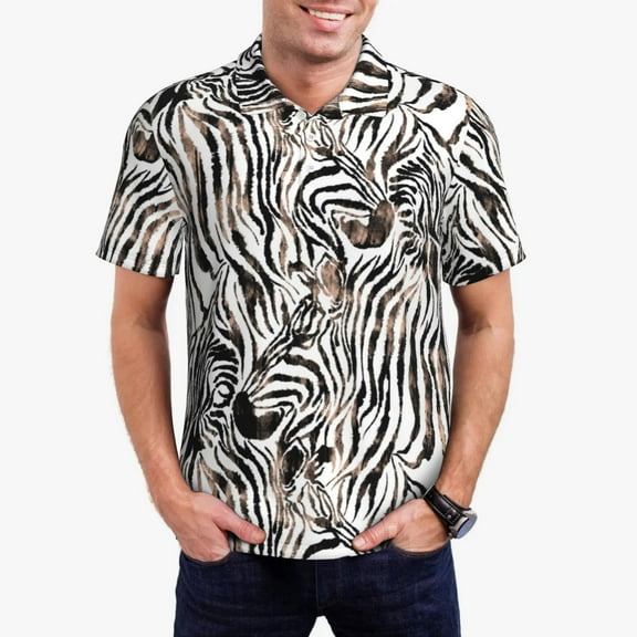 Sikiie Leopard And Zebra Print Men's Short-sleeved POLO Shirts, Button-down Shirts and T-shirts are Suitable for Vacation, Leisure and Business-X-Large