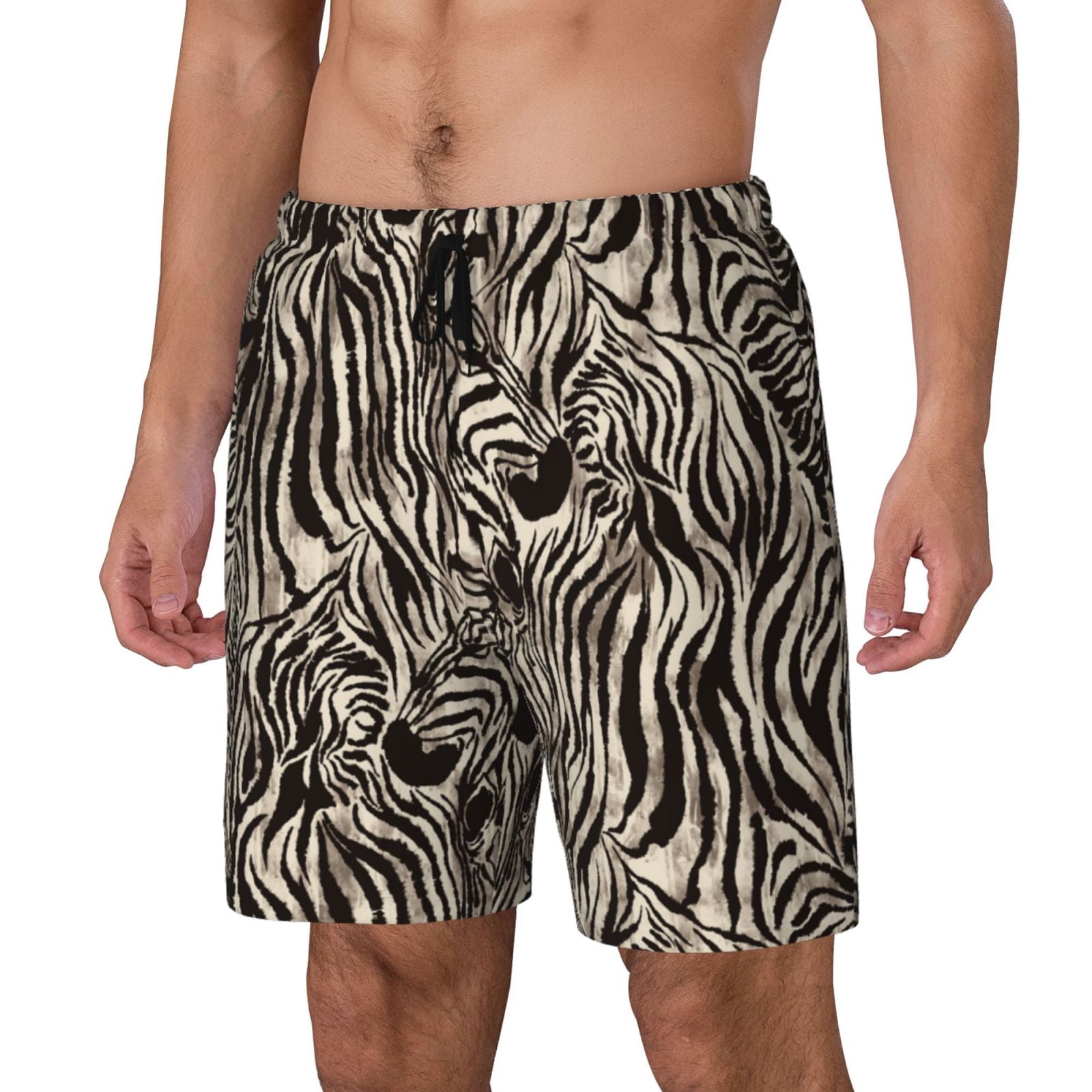 Sikiie Leopard And Zebra1 Print Men's Double Layer Swimming Trunks ...
