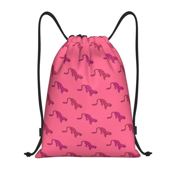 Sikiie Leopard Print Drawstring Backpack Drawstring Bags, Draw String Back Bag for Sports, Gym, Travel, Swimming, Beach-Medium