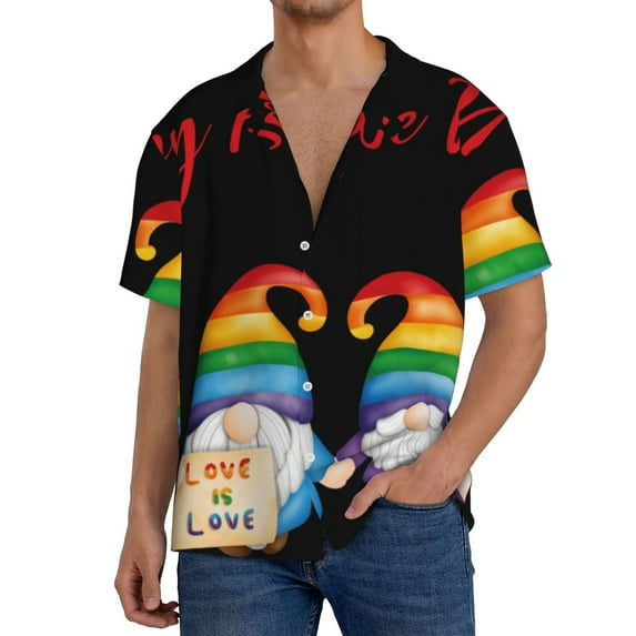 Sikiie Lgbt Gnome Men's Wrinkle Free Untucked Cuban Shirt Business Casual Button Down Shirts Short Sleeve Shirt3X-Large