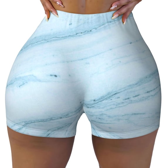 Sikiie Light Blue Marble Print Workout Shorts Women Scrunch Butt Gym Shorts Seamless High Waist Tummy Control Yoga Biker Athletic Shorts