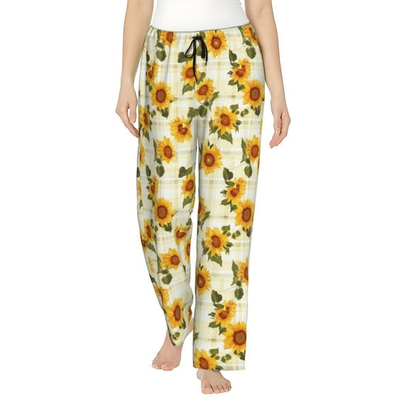 Sikiie Light Green Plaid Sunflower Women’s Ultra-Soft Comfy Lounge Pants Sleepwear Comfy Lounge Pants Drawstring Sleep Bottoms with PocketsLarge