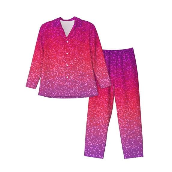 Sikiie Light Purple Glitter Mens Pajama Set, Soft Warm Long Sleeve Sleepwear, Cozy Button-Down Pjs for Men-X-Large