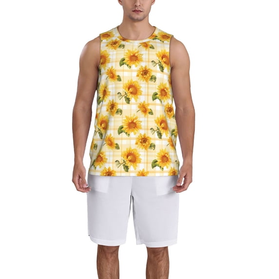 Sikiie Light Yellow Plaid Sunflower Basketball Jersey Reversible Men's Mesh Athletic Sports Shirts Training Practice S-4XL