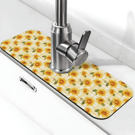 Sikiie Light Yellow Plaid Sunflower Splash Guard for Sink Faucet-1 PC Super Absorbent Fast Drying Mat Sink Gadgets-Splash Guard for Kitchen, Sink Mat