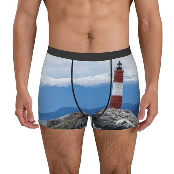 Sikiie Lighthouse On The Waters Print Men's Boxer Briefs, Elastic Waistband Boxer Briefs Leggings-Medium