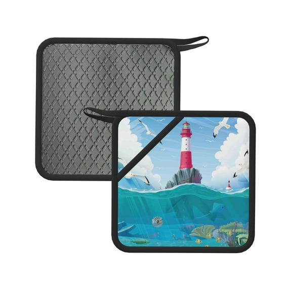 Sikiie Lighthouse Sea Port Pot Holders Kitchen Insulation Mats Heat Resistant Pot-Holder Oven Anti-Scald Pads for Cooking Baking, 7.1*7.1inch