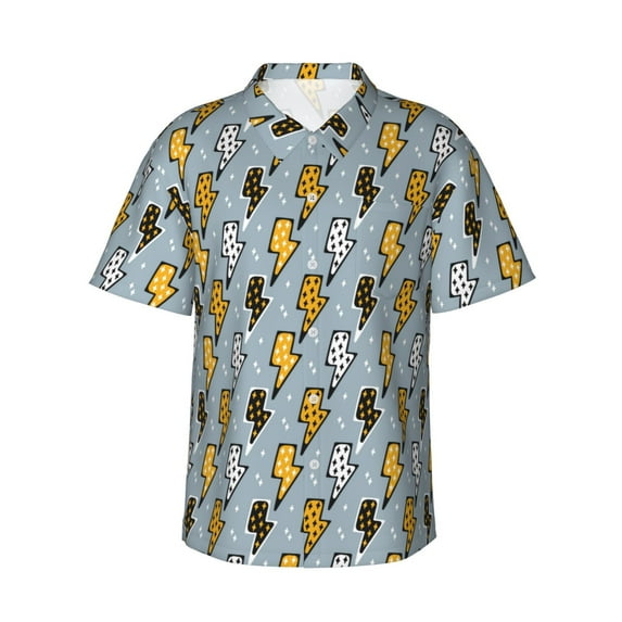 Sikiie Lightning Bolts Print Men's Hawaiian Shirt, Summer Beach Button Pocket Short Sleeve T-Shirt,X-Large