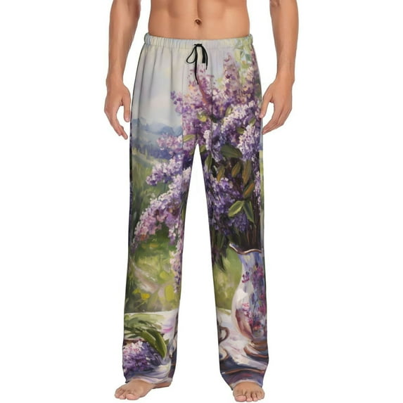 Sikiie Lilacs Teapot Scenic Painting Pajama Pants Men, PJ Bottoms, Sleep & Lounge Pants-X-Large