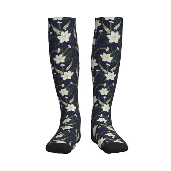 Sikiie Lilies Flowers 1 Pairs Compression Socks for Men and Women 15-20 mmHg Running Support Socks
