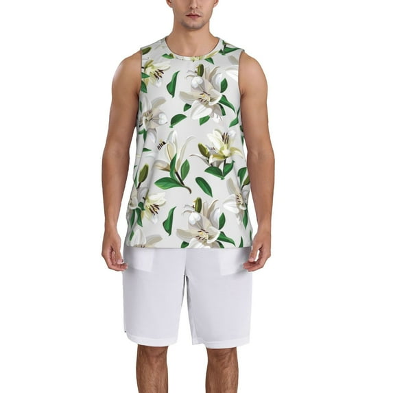 Sikiie Lilies Flowers Basketball Jersey Reversible Men's Mesh Athletic Sports Shirts Training Practice S-4XLLarge