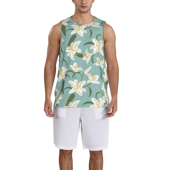 Sikiie Lilies Flowers Basketball Jersey Reversible Men's Mesh Athletic Sports Shirts Training Practice S-4XLMedium