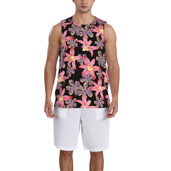 Sikiie Lilies Flowers Basketball Jersey Reversible Men's Mesh Athletic Sports Shirts Training Practice S-4XLSmall