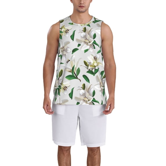 Sikiie Lilies Flowers Basketball Jersey Reversible Men's Mesh Athletic Sports Shirts Training Practice S-4XLSmall