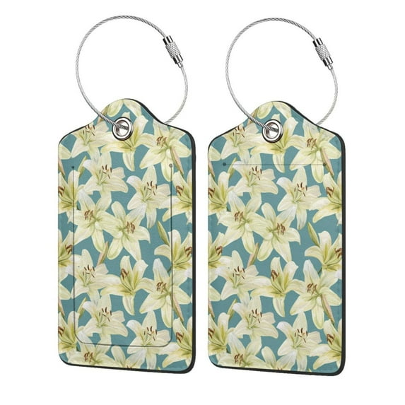Sikiie Lilies Flowers Luggage Tag for Suitcase Leather Baggage Tag with Stainless Steel Loop Privacy Cover for Women Men Girls-2 PCS