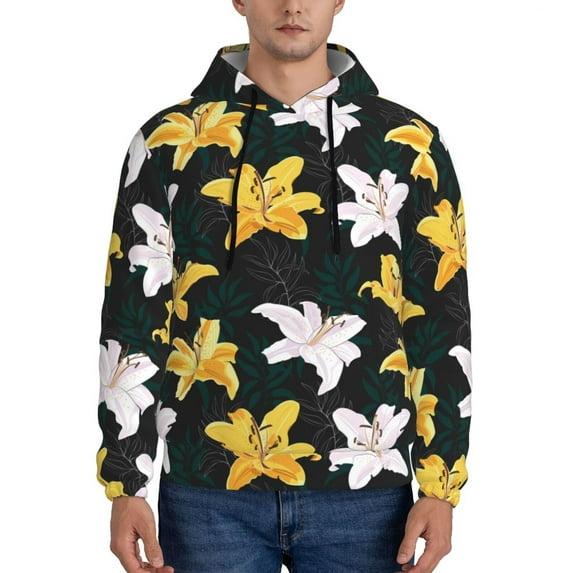 Sikiie Lilies Flowers Men's Hoodie, Essentials Hoodie, Sweatshirt, Pullover Hooded Sweatshirt for Men-Large